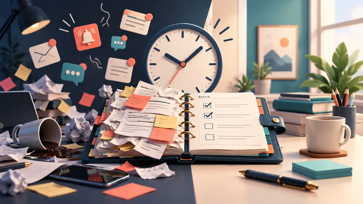 Signs of poor time management including missed deadlines and distractions